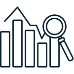 Bar graph and magnifying glass icon